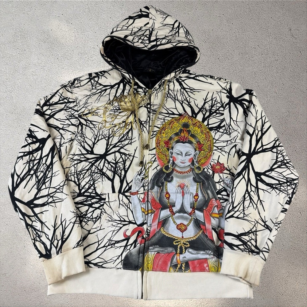 Y2K Christian Audigier Buddha Hoodie Men's XXL Los Angeles Vintage Ed Hardy